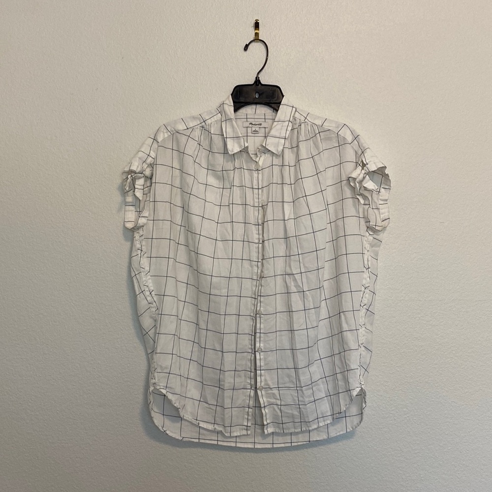 Madewell central tie-sleeve windowpane short sleeve shirt